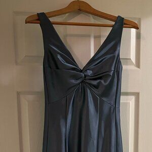 Jessica McClintock Slate Silver Sleeveless Satin Formal Dress